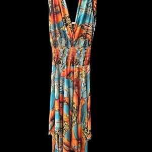 Tropical Backless Halter Dress